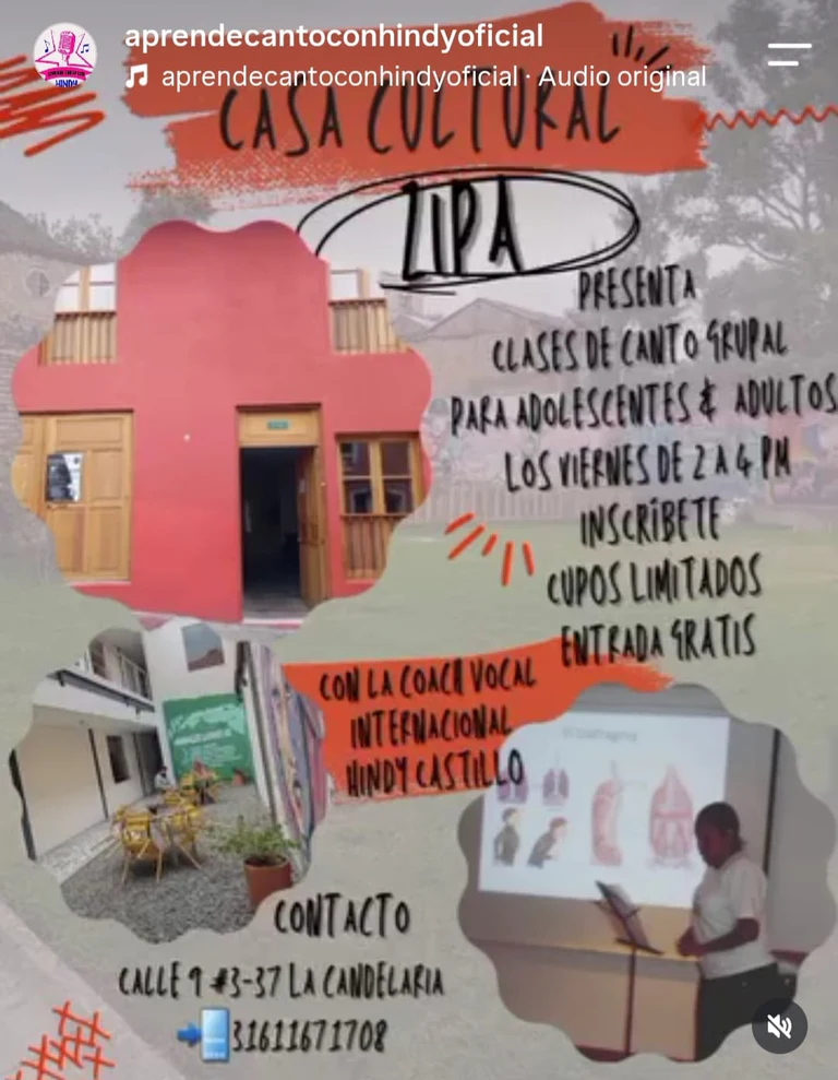 Flyer de actividad de canto en Bogotá
